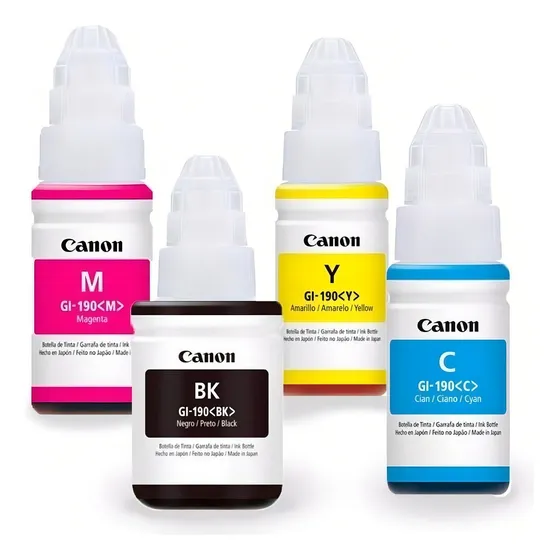 Tinta para impresora Canon Gi-190/kit color amarillo cian magenta negro 4 unidades 345ml
