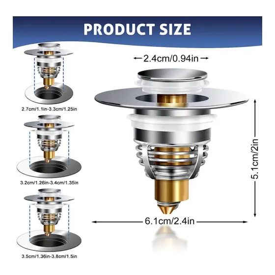 Tapón Universal Para Lavamanos Push Button Retractil Cromado