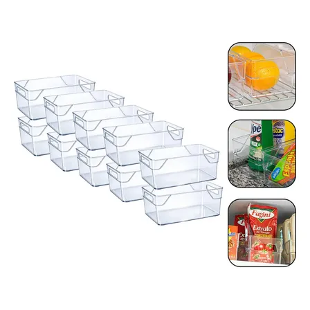 Kit 10 Organizadores Multiuso Para Geladeira, Cozinha E Despensa Em Acrílico Transparente
