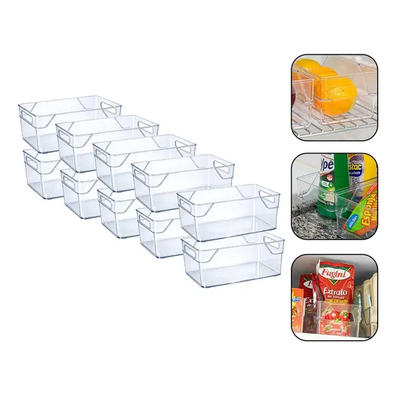 Kit 10 Organizadores Multiuso Para Geladeira, Cozinha E Despensa Em Acrílico Transparente