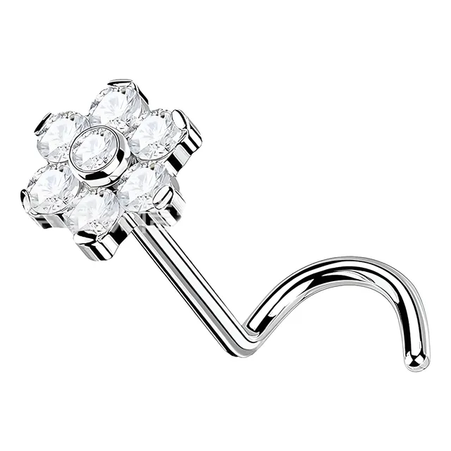 Piercing Nostril Curvo Flor Strass Titanio