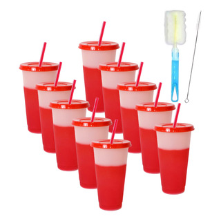 Vasos Magicos Cambian De Color Con Tapa Y Popote 710ml 10pzs Vasos Magicos Cambian De Color Con Tapa Y Popote 710ml 10pzs