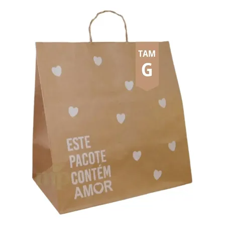 Sacola Kraft De Coração G 50 Unidades