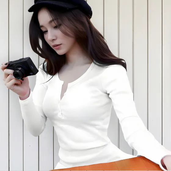 Camisa Botón De Hilo De Manga Larga Con Cuello Redondo Sexy