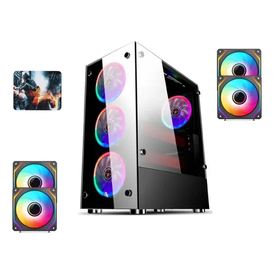 Gabinete Pc Gamer 4 Fans Rgb Led Vidro Temp. + Mousepad