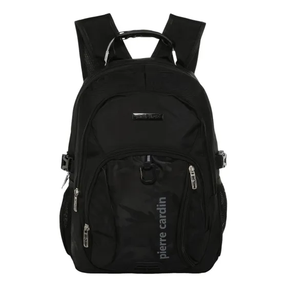 Mochila Portanotebook Pierre Cardin Urbana Funda Para Lluvia Color Negro Diseño De La Tela Liso