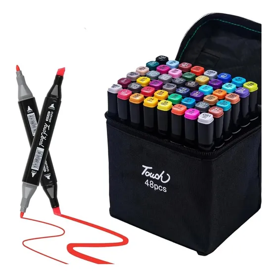 Conjunto Canetas Marcador Canetinha Ponta Dupla 48 Cores Kit