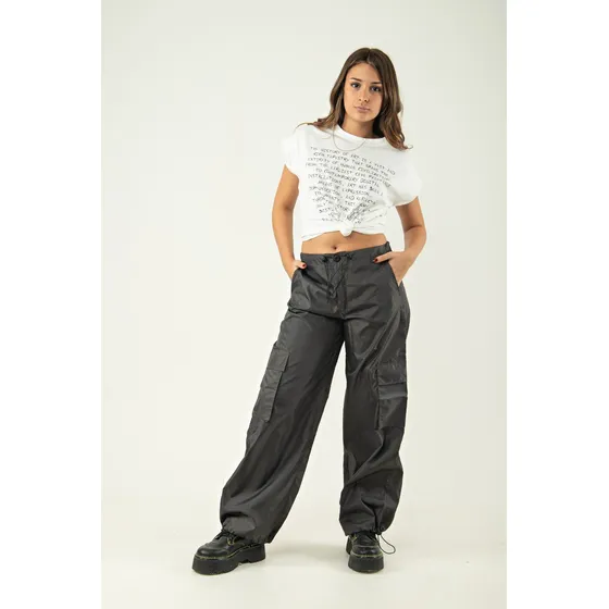 Pantalon Parachute De Ciré Cargo Con Elastico Byh