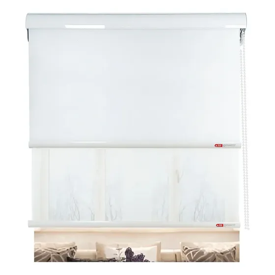 Cortina Roller Blackout Doble Visillo Beiti 120x200 Con Cenefa Color Blanco Modelo 1228bet Liso Para Pared Y Techo Con Kit De Instalación Y Soportes Con Diseño De Tela Material De Lona