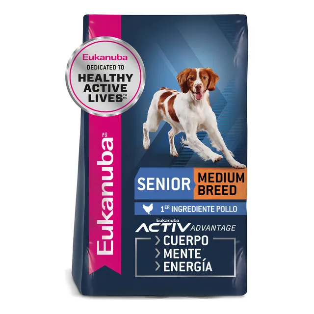 Alimento Eukanuba super premium perro senior raza mediana sabor pollo bolsa 15kg