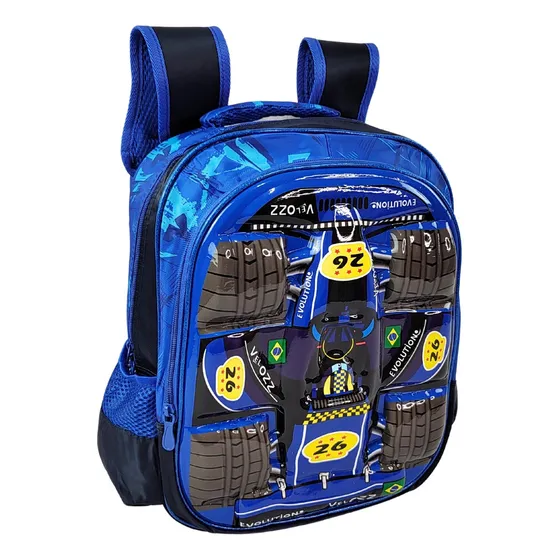 Mochila Infantil Fanza Moda e Acessórios Menino E Menina Princesas E Heróis Escolar Cor Fórmula 1 Azul Desenho Do Tecido 3d
