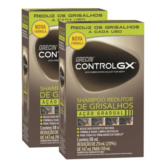 Kit 2 Shampoos Redutor De Grisalhos Grecin Control Gx 118 Ml