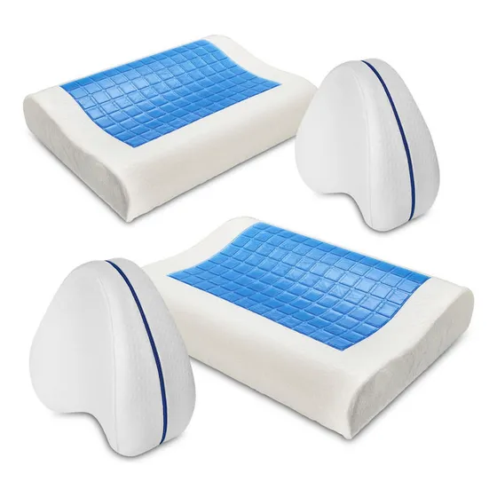 Set de 2 Almohadas Gel Refrescante Ortopédicas + 2 Almohadas de Apoyo para Piernas y Rodillas, Máxima Comodidad