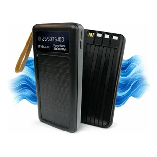Carregador Power Bank Solar 20000 Mah Portátil Turbo 5 Em 1 Preto