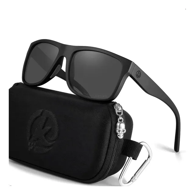Lente De Sol Kdeam Hombre Polarizado Proteccion Uv 400 Lente Negro Varilla Negro Armazón Negro Diseño Rectangular