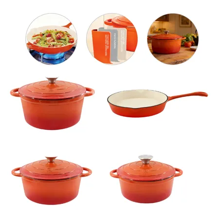Conjunto Panelas De Ferro Fundido Esmaltado 4 Peças Laranja