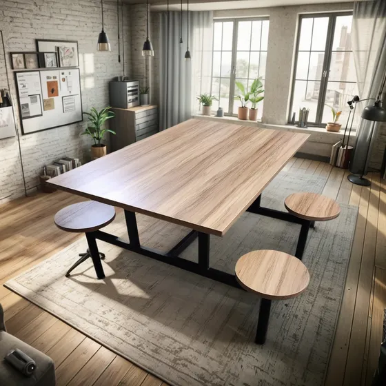 Mesa Para Refeitorio 4 Lugares Com Banco Fixo