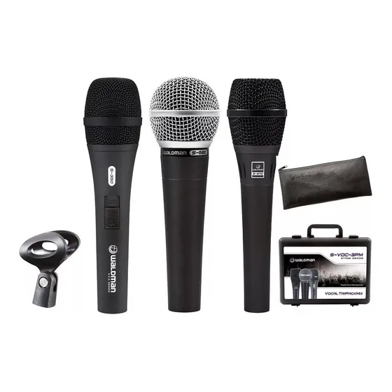 Kit 3 Microfone Dinâmico Voz C/ Fio Waldman Stage S-voc-3pm Cor Preto