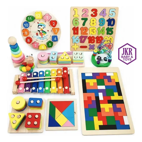 Pack 10 Juguetes Didácticos De Madera Para Niños Montessori Estimulación Temprana Marca JKR Baby & Toys