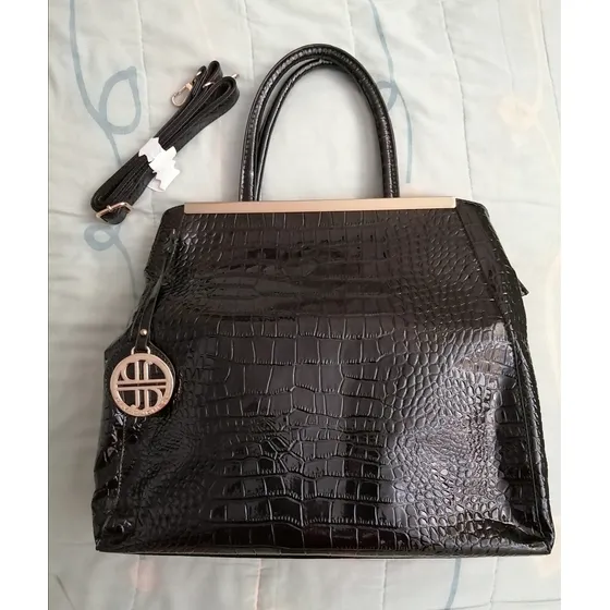 Cartera Dama En Negro Patente O Charol. Nine West Zara H&m 
