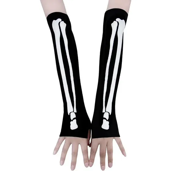 Guantes Manga Larga De Esqueleto De Calavera Sin Dedos