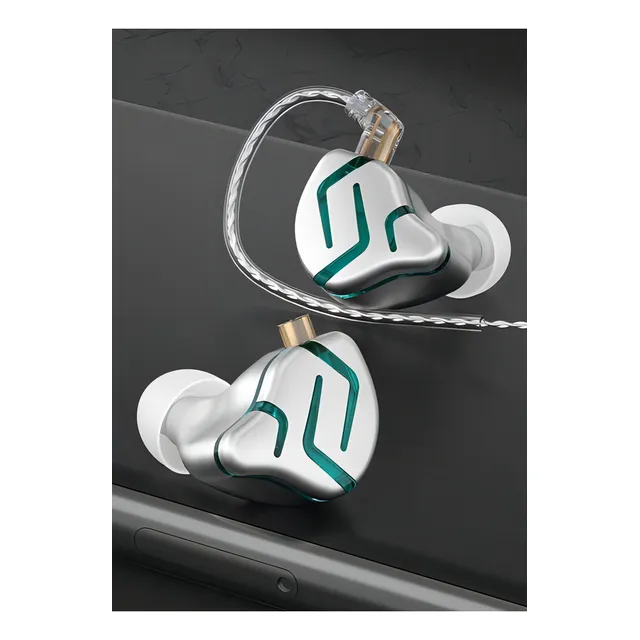 Audífonos Kz Zes Unidad 12mm Cable Premium Hifi Cyan (Con micrófono) Color plateado