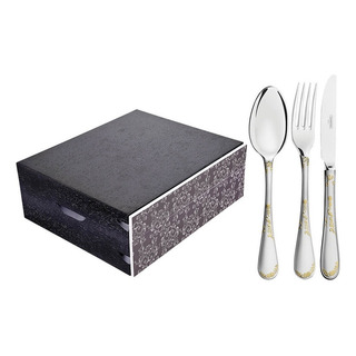 Faqueiro Luxo Alto Relevo Ouro 130 Pçs Renascença Tramontina Cor Aço Inox Faqueiro Luxo Alto Relevo Ouro 130 Pçs Renascença Tramontina Cor Aço Inox