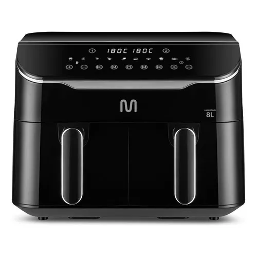 Freidora eléctrica Air Fryer, 8 litros, 2 cajones, Multi Go220, color negro, 220 V