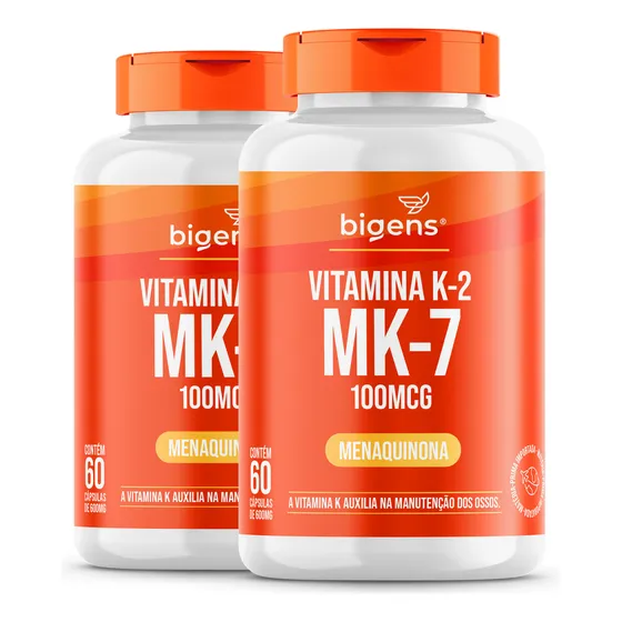 Kit C/ 2x Vitamina K2 Mk-7, ( Mk7 ) 120 Cáps, 100 Mcg, Bigens Sabor Neutro