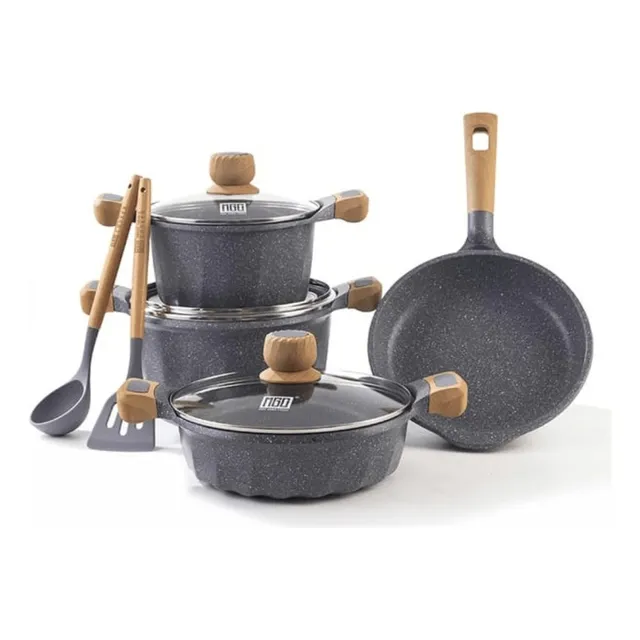 Juego De Olla Roca Volcanica Antiadherente 9pcs 100% Ecolog. Color Plomo