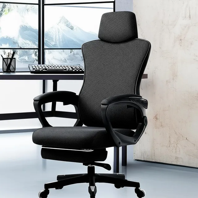 Silla De Oficina Gamer Reclinable Malla Con Reposapiés Color Negro Material Del Tapizado Algodón