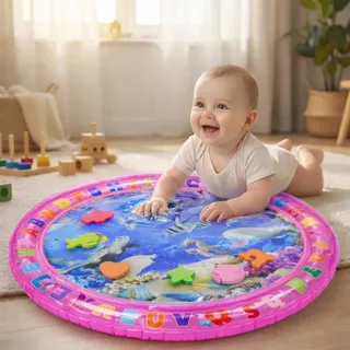 Tapete Tummy Time Água Bebê Aquático Inflável Menina Rosa