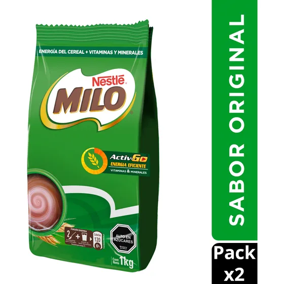 Saborizante Para Leche Milo® Activ-go® 1000g X2 Bolsas