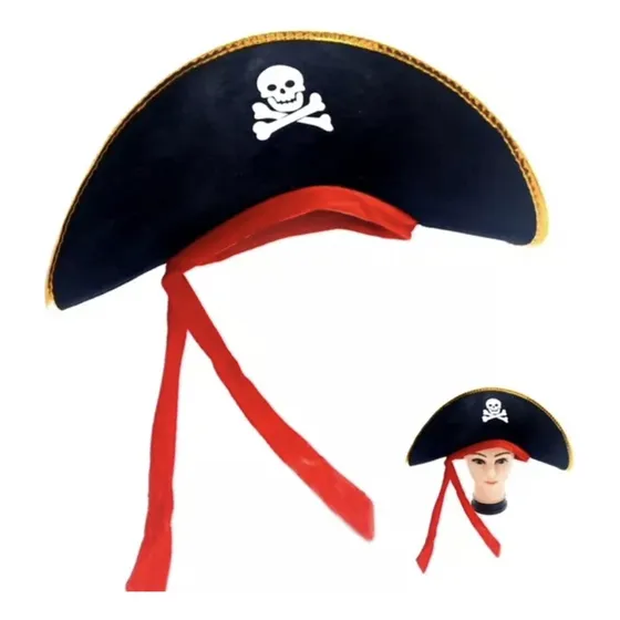 Sombrero De Pirata Halloween Cosplay Cotillon Fiestas Color Negro