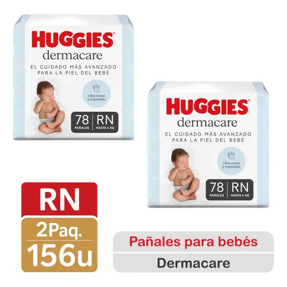 2 Paquetes Pañales Huggies Dermacare Talla Rn 156 Und Recién Nacido (rn) Sin Género | Cuotas sin interés