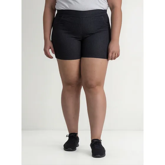 Bermuda Feminina Plus Size Sarja Cós Elástico Atrás Bolsos F