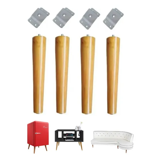 Kit 4 Pés Palito Com Chapas De Grau 30cm Para Moveis Rack 