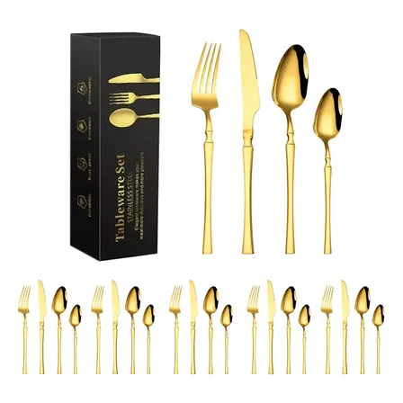 Faqueiro Aço Luxo Inox 24 Peças Com Cintura Fina Dourado Dourado