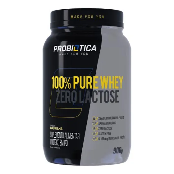 Suplemento Em Pó Probiótica Sem Lactose 100% Pure Whey Protein Sabor Baunilha Em Pote De 900g