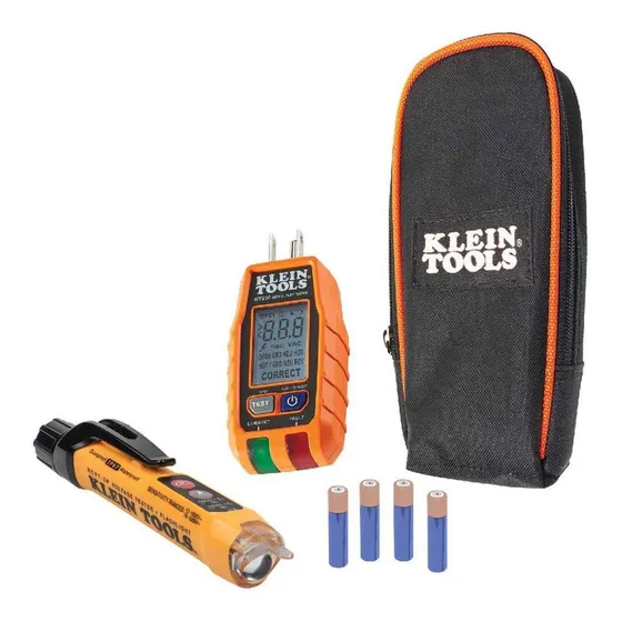 Kit de Prueba Eléctrica con probador de voltaje sin contacto con linterna y probador de tomacorrientes con GFCI y valores de voltaje Klein Tools