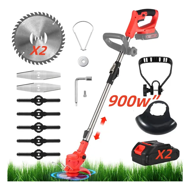 Desbrozadora Inalambrica Electrica Podadora Cortador De Pasto Kit 2 Baterías De Potencia 42v Color Rojo 900w