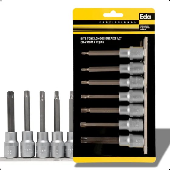 Jogo Bits Torx Longos 1/2 100mm T20-t55 7 Peças Cr-v Prof