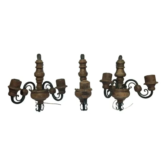  Lamparas Candelabros De Pared Madera Y Hierro - Vintage