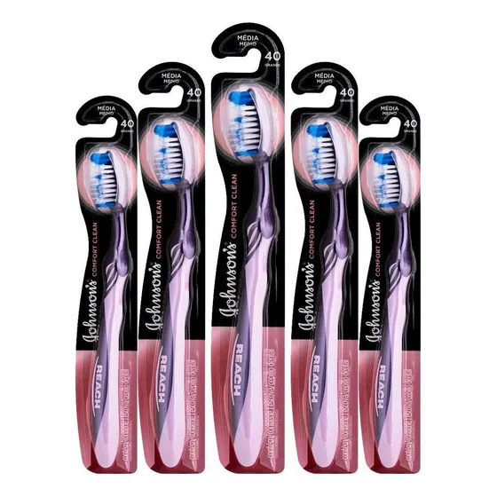 Kit 5 Escova Dental J&j Reach Comfort Clean Média 40