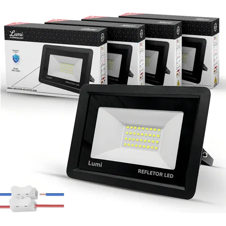 Kit 5 Refletores Led 100w Ip67 À Prova D'água 6500k Branco Frio Bivolt 127/220v Preto