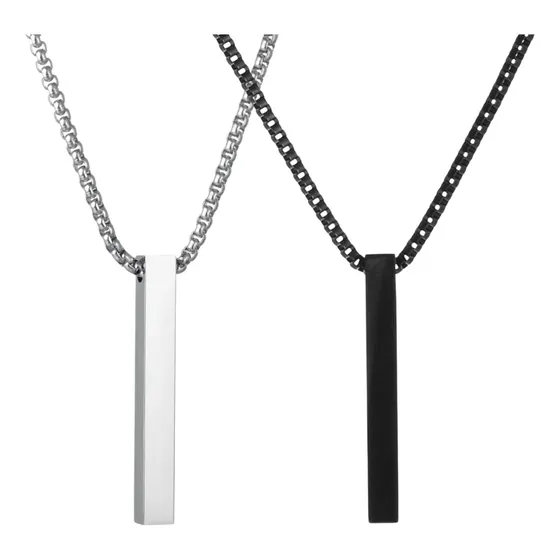Kit 2 Corrente Masculina Colar Pingente Retangular Aço Inox
