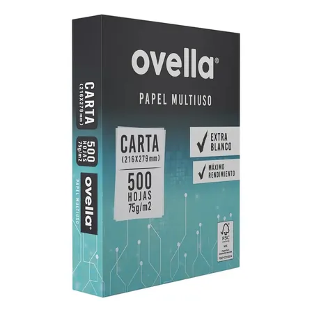 Resma Papel Bond Carta 500 Hojas 75 g/m² Blanco Ovella