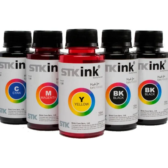 Tinta Stk Corante Bulk Ink Para Epson Ecotank Refil 5x100ml Tinta Super Black Super Black Magenta Cyan Yellow