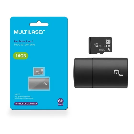 Pen Drive 2 Em 1 Leitor Usb Cartão De Memória Classe 10 16gb