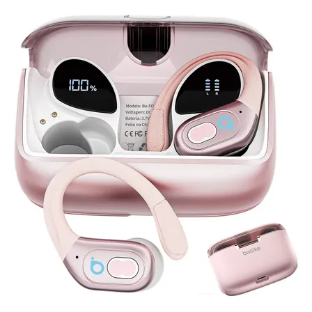 Basike Fone De Ouvido Sem Fio Esportivo Bluetooth6.0 Tws, Corrida Gancho, À Prova D'água, Com Gan, Tela Led Dupla, Suporta Chamadas De Voz, Adequadas Para Android E Ios, Cor Rosa